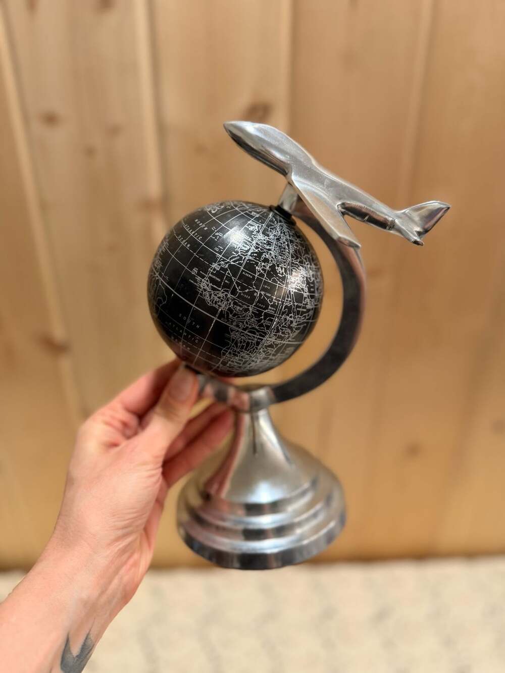 Silver Airplane World Map Globe Aviation Art Decor Office Desk Decor
